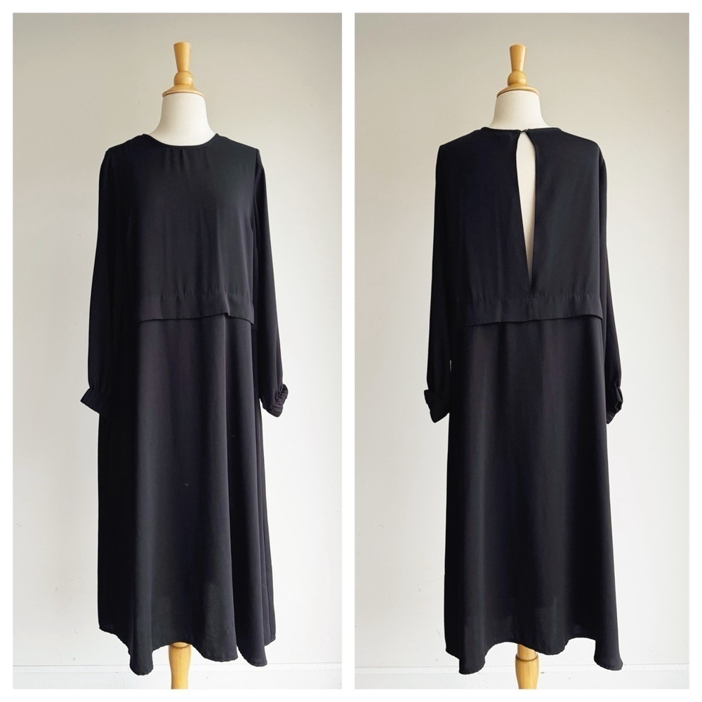 ASOS | Black Slit Back Long Sleeve Midi Dress | 6